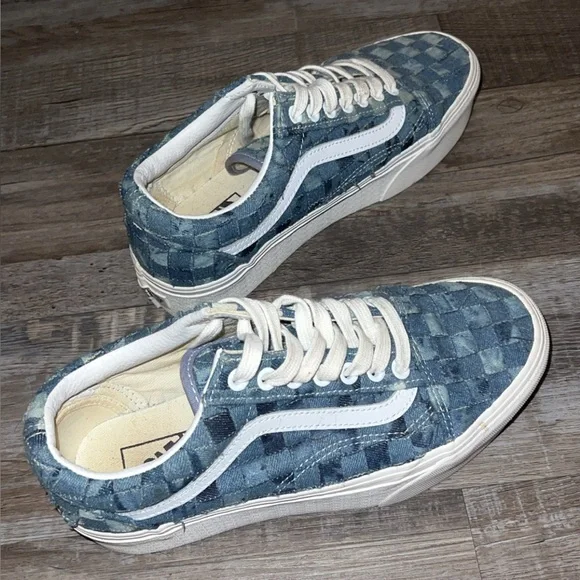 SOLD-Vans Denim Checkered Platform Shoes - Picture 2 of 4